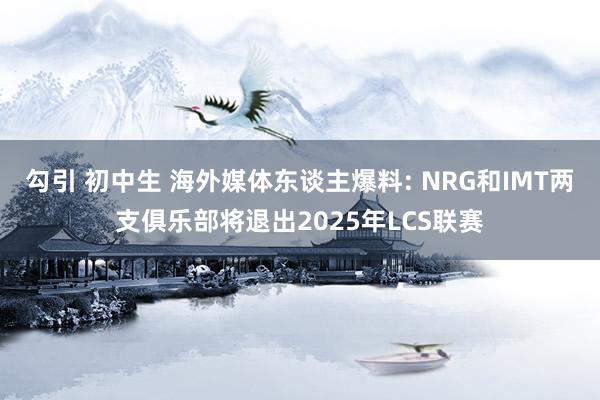 勾引 初中生 海外媒体东谈主爆料: NRG和IMT两支俱乐部将退出2025年LCS联赛