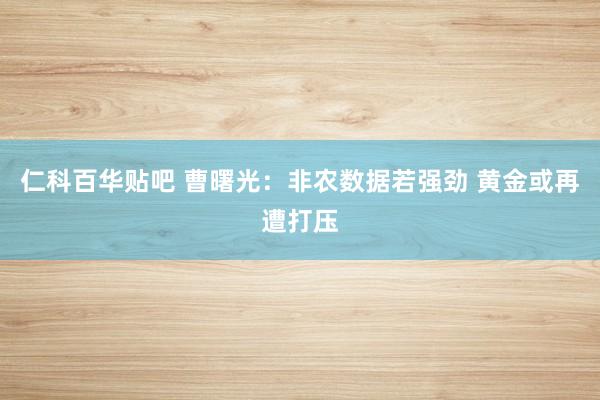 仁科百华贴吧 曹曙光：非农数据若强劲 黄金或再遭打压