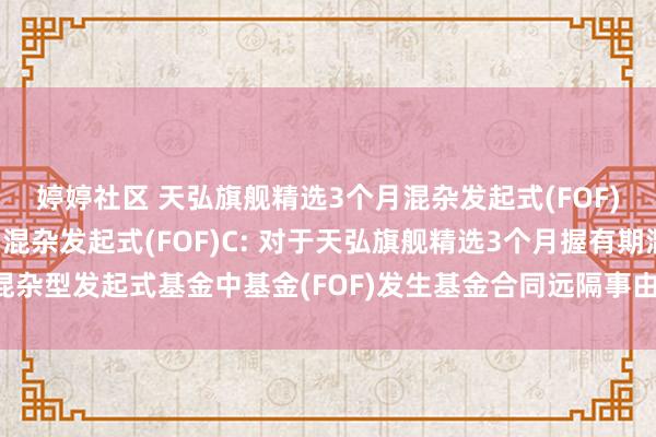 婷婷社区 天弘旗舰精选3个月混杂发起式(FOF)A，天弘旗舰精选3个月混杂发起式(FOF)C: 对于天弘旗舰精选3个月握有期混杂型发起式基金中基金(FOF)发生基金合同远隔事由并干预基金财产计帐体式的公告