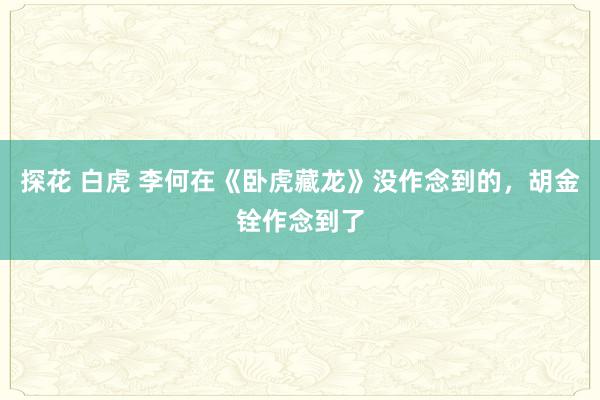 探花 白虎 李何在《卧虎藏龙》没作念到的，胡金铨作念到了